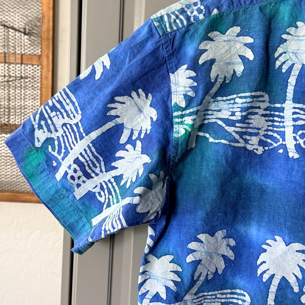 McNeel Palmer Clubhouse Mens Batik Palm Tree Tropical‎ Hawaiian Shirt, Blue,S - Picture 5 of 10